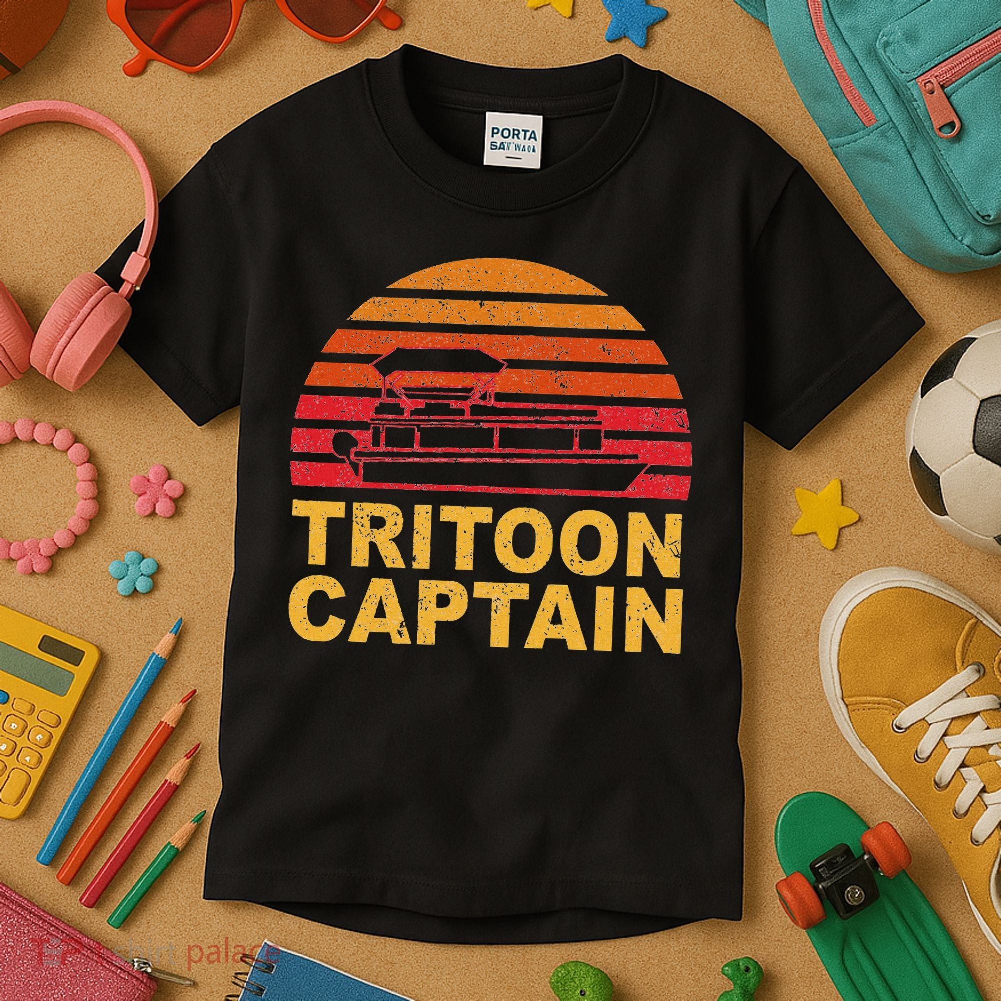 Tritoon Captain Pontoon Captain Tri Toon Boating Kids T-Shirt
