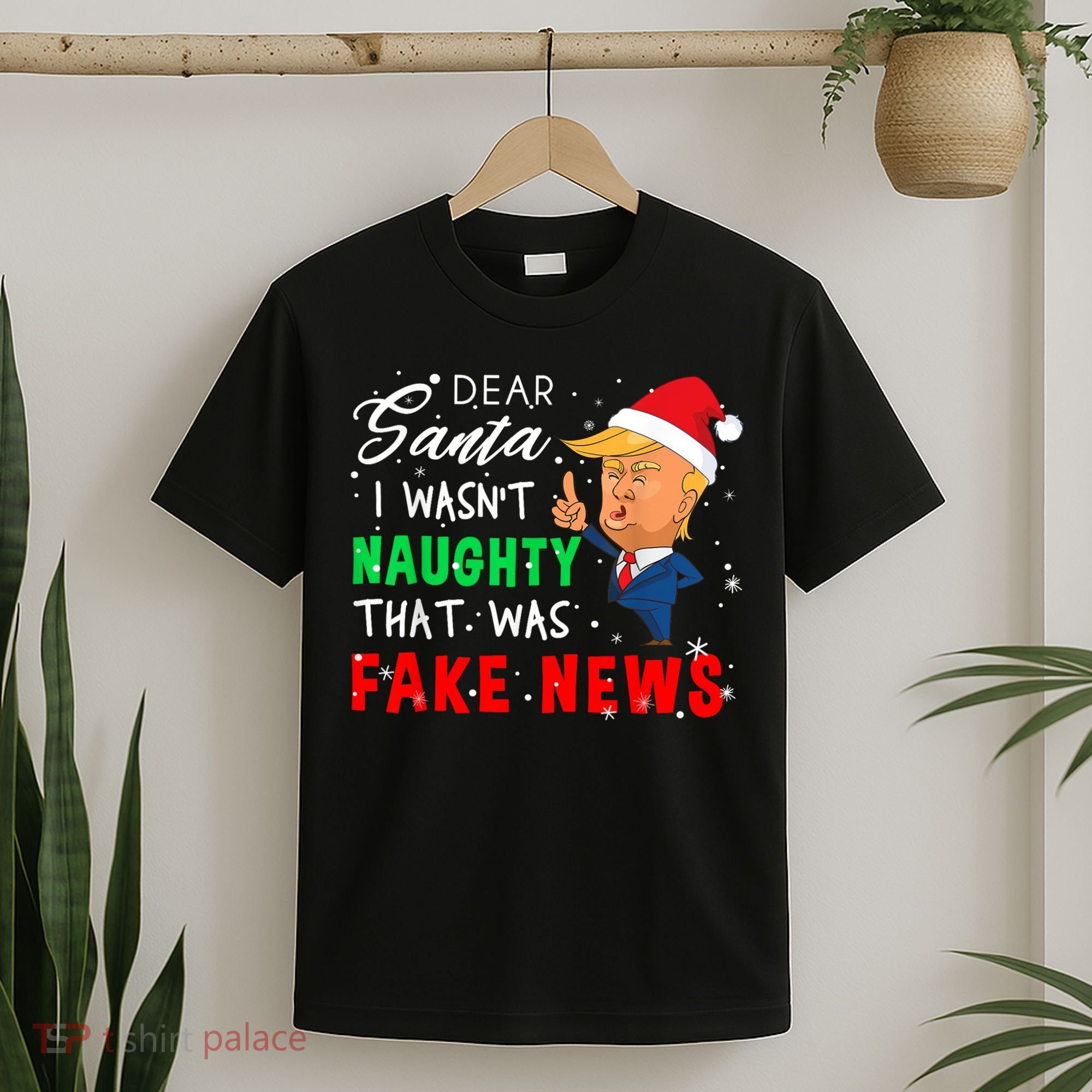 Trump Christmas Pajamas Dear Santa Fake News T-Shirt
