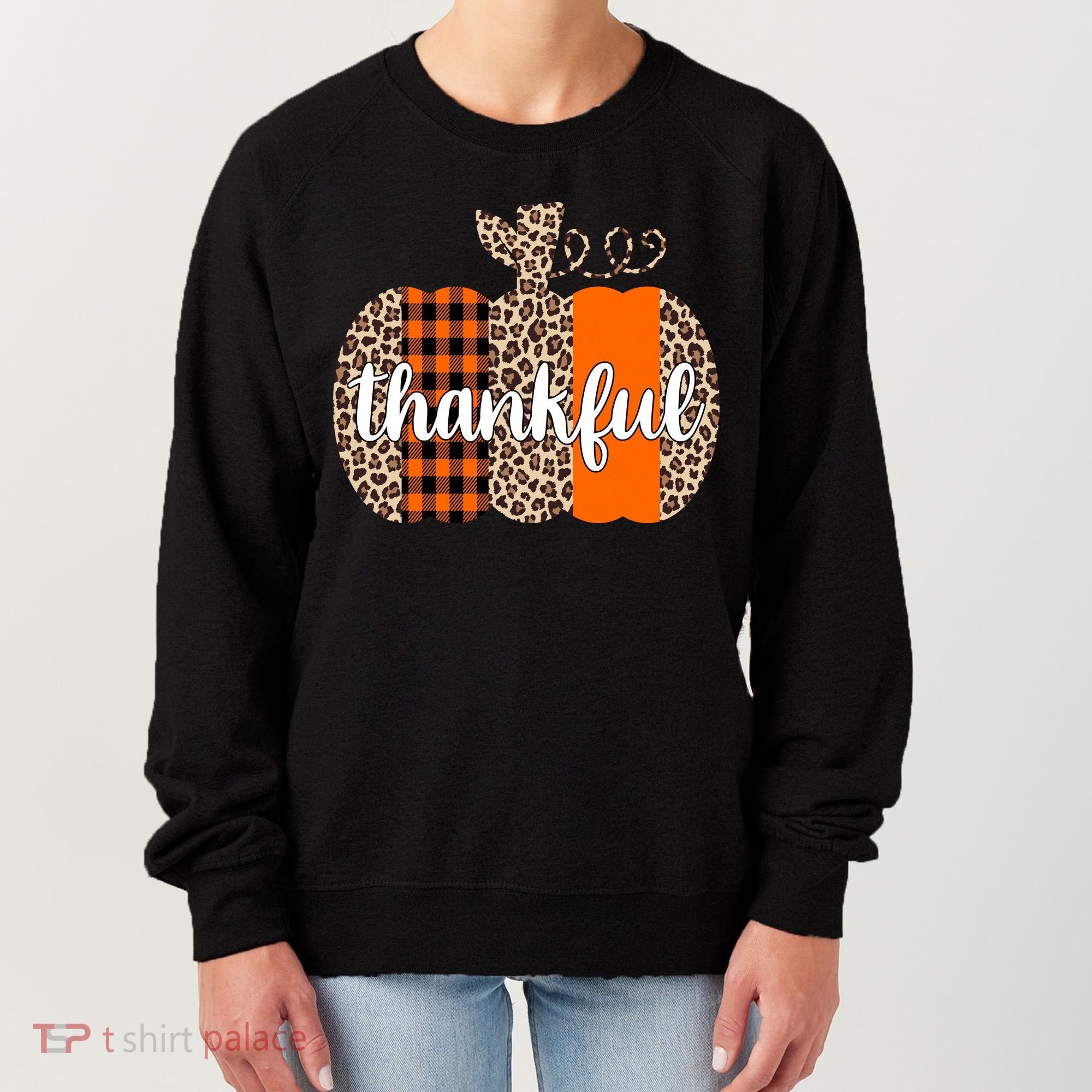 Thankful Cheetah Plaid Pumpkin Cute Holiday Women's Sweatshirt