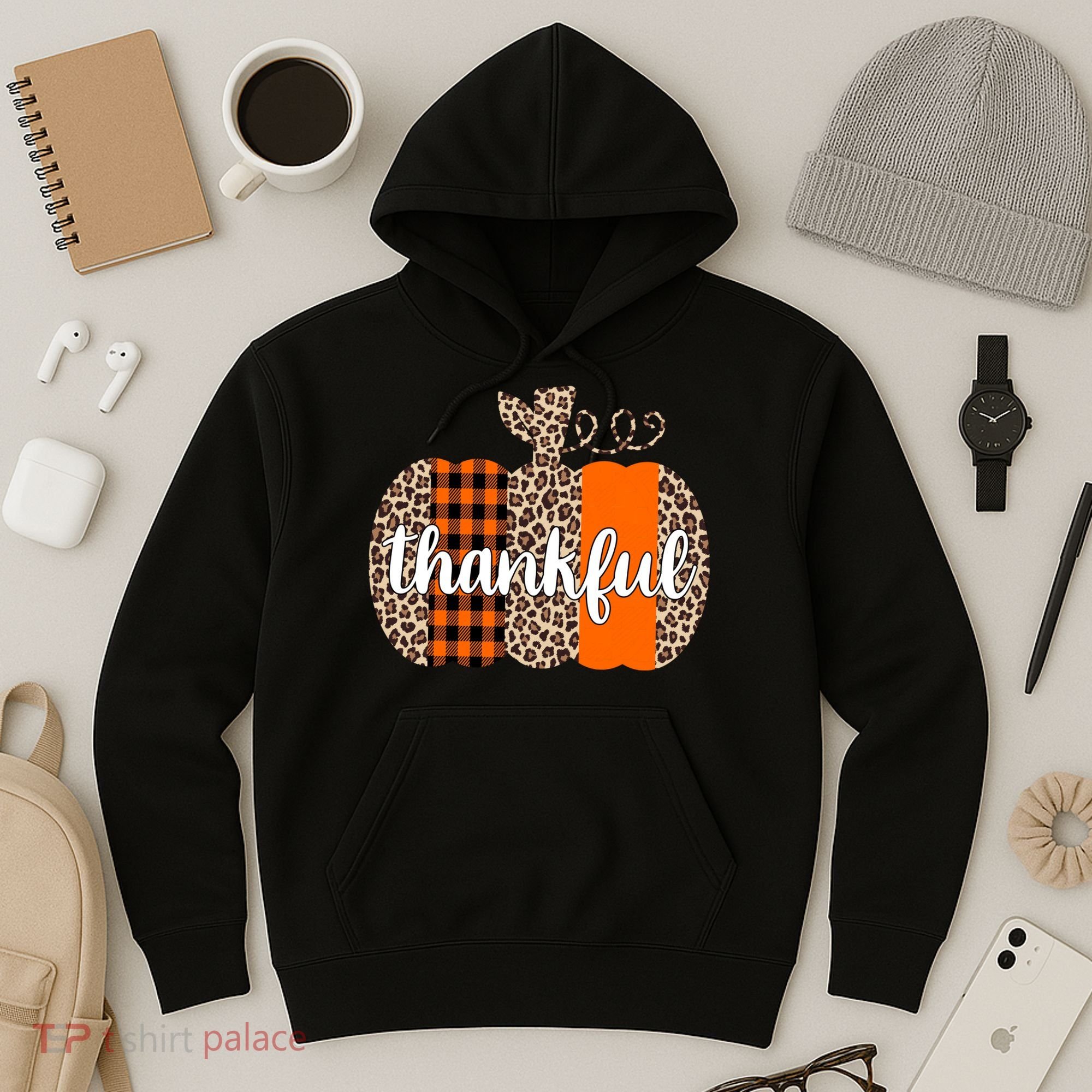 Thankful Cheetah Plaid Pumpkin Cute Holiday Hoodie