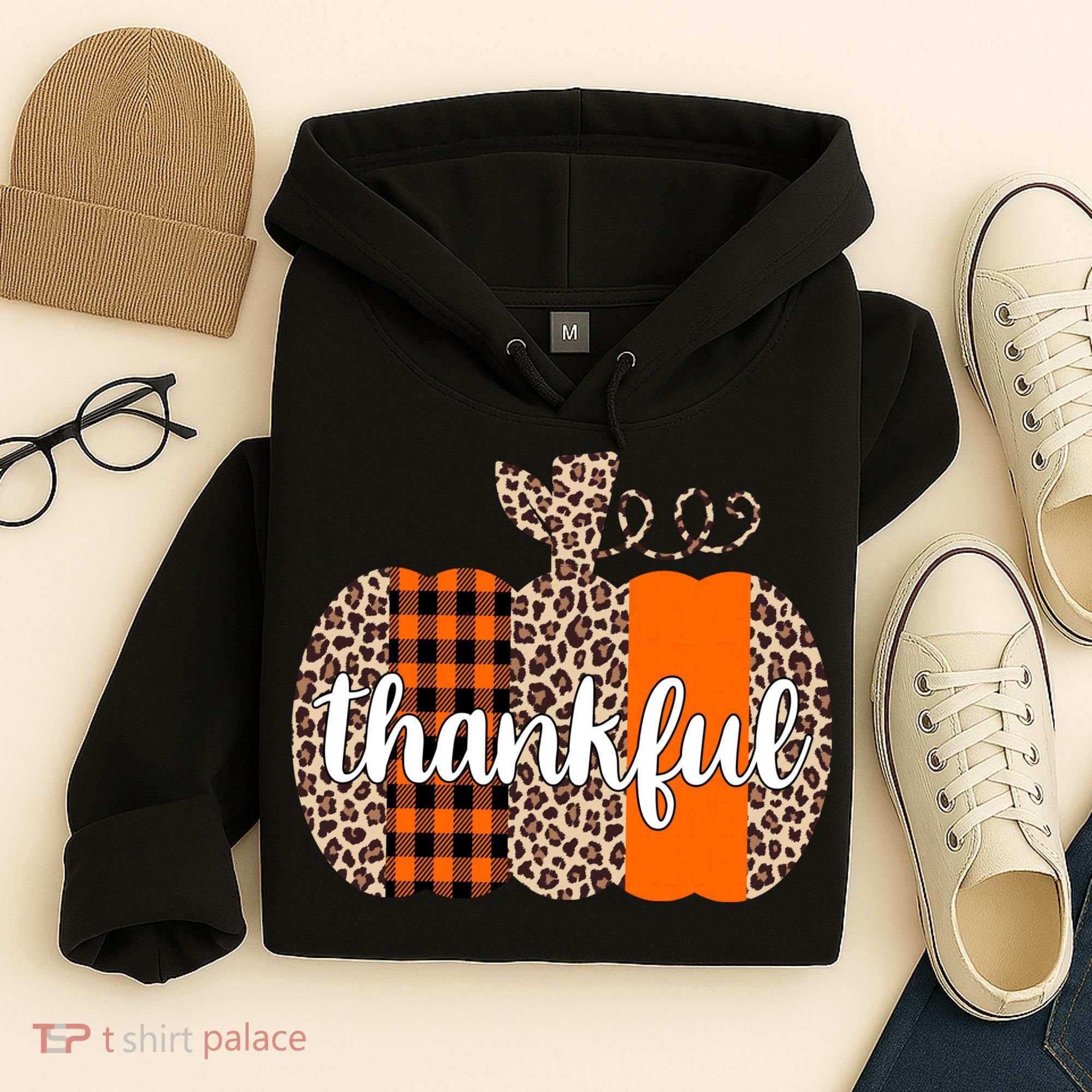 Thankful Cheetah Plaid Pumpkin Cute Holiday Hoodie