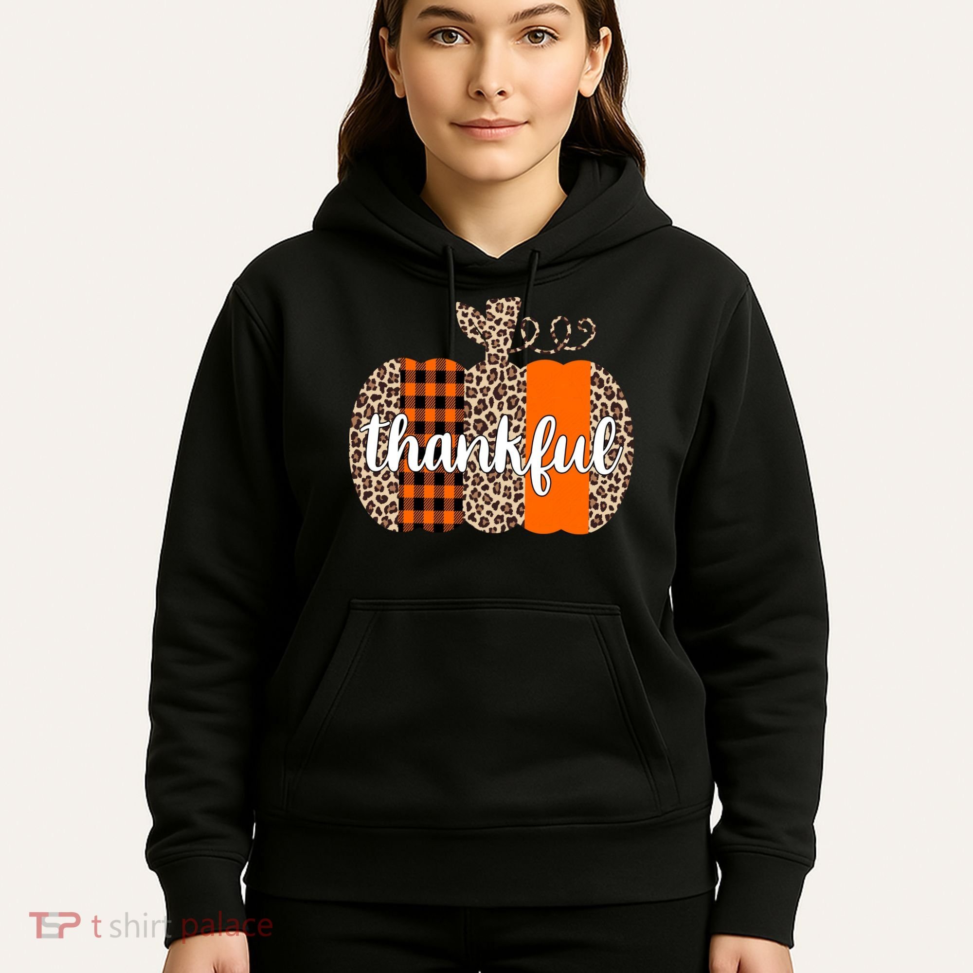 Thankful Cheetah Plaid Pumpkin Cute Holiday Hoodie