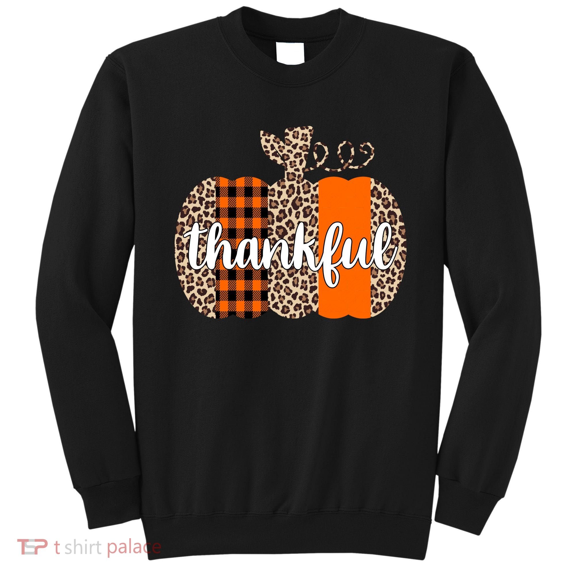Thankful Cheetah Plaid Pumpkin Cute Holiday Sweatshirt