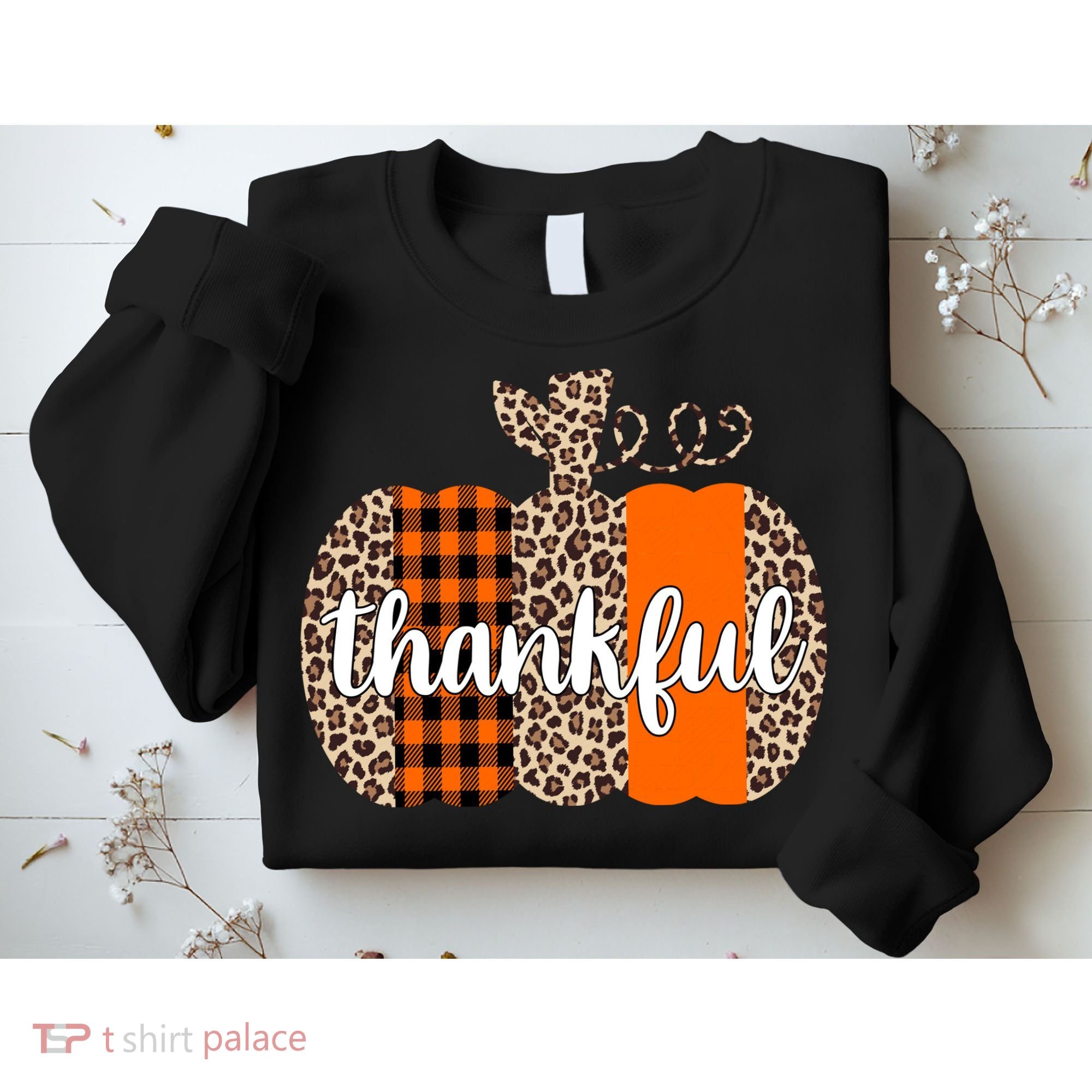 Thankful Cheetah Plaid Pumpkin Cute Holiday Sweatshirt