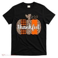 Thankful Cheetah Plaid Pumpkin Cute Holiday T-Shirt thumb 0