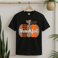 Thankful Cheetah Plaid Pumpkin Cute Holiday T-Shirt thumb 2