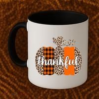Thankful Cheetah Plaid Pumpkin Cute Holiday Coffee Mug thumb 2