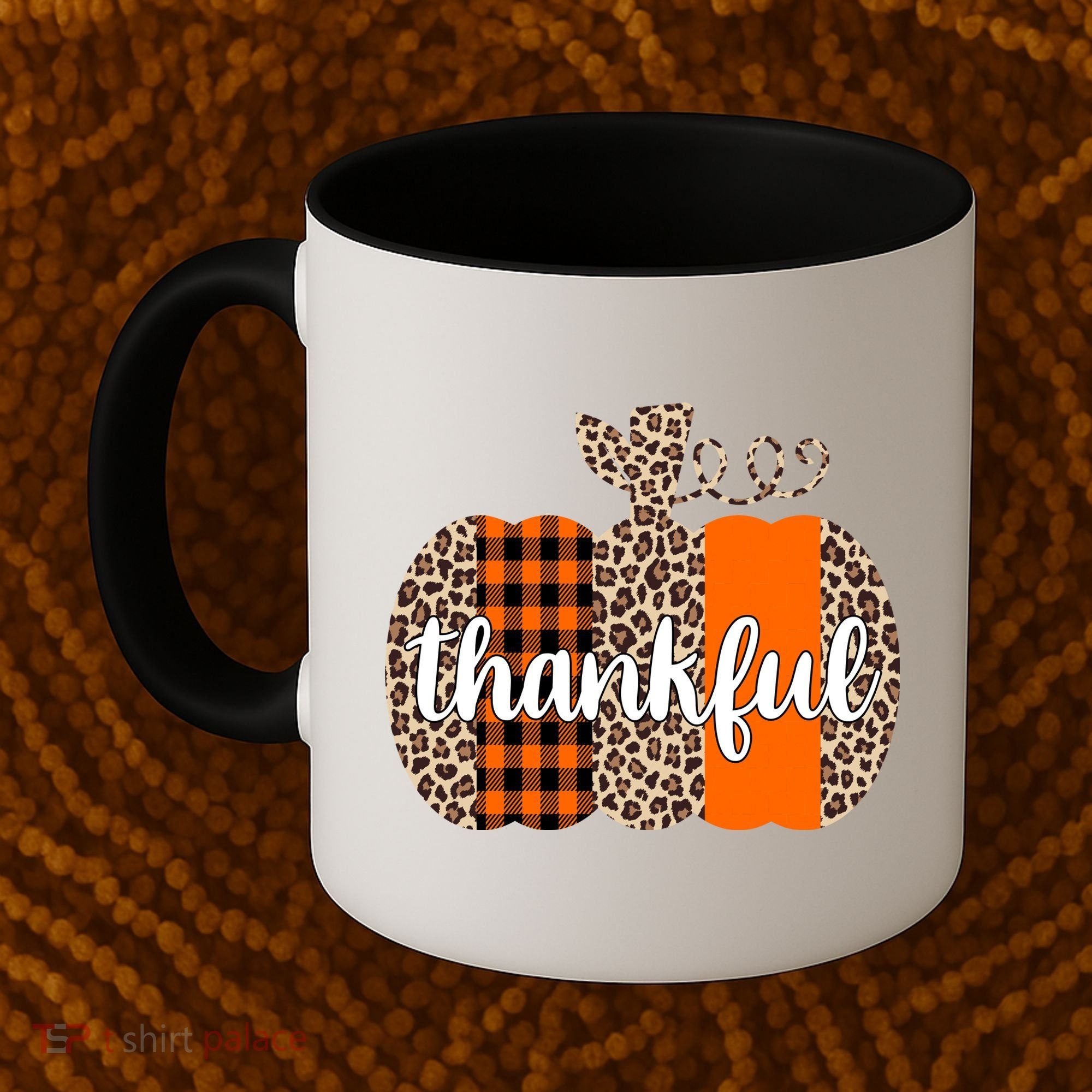 Thankful Cheetah Plaid Pumpkin Cute Holiday Coffee Mug