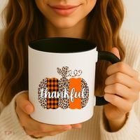Thankful Cheetah Plaid Pumpkin Cute Holiday Coffee Mug thumb 3