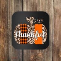Thankful Cheetah Plaid Pumpkin Cute Holiday Coaster thumb 0