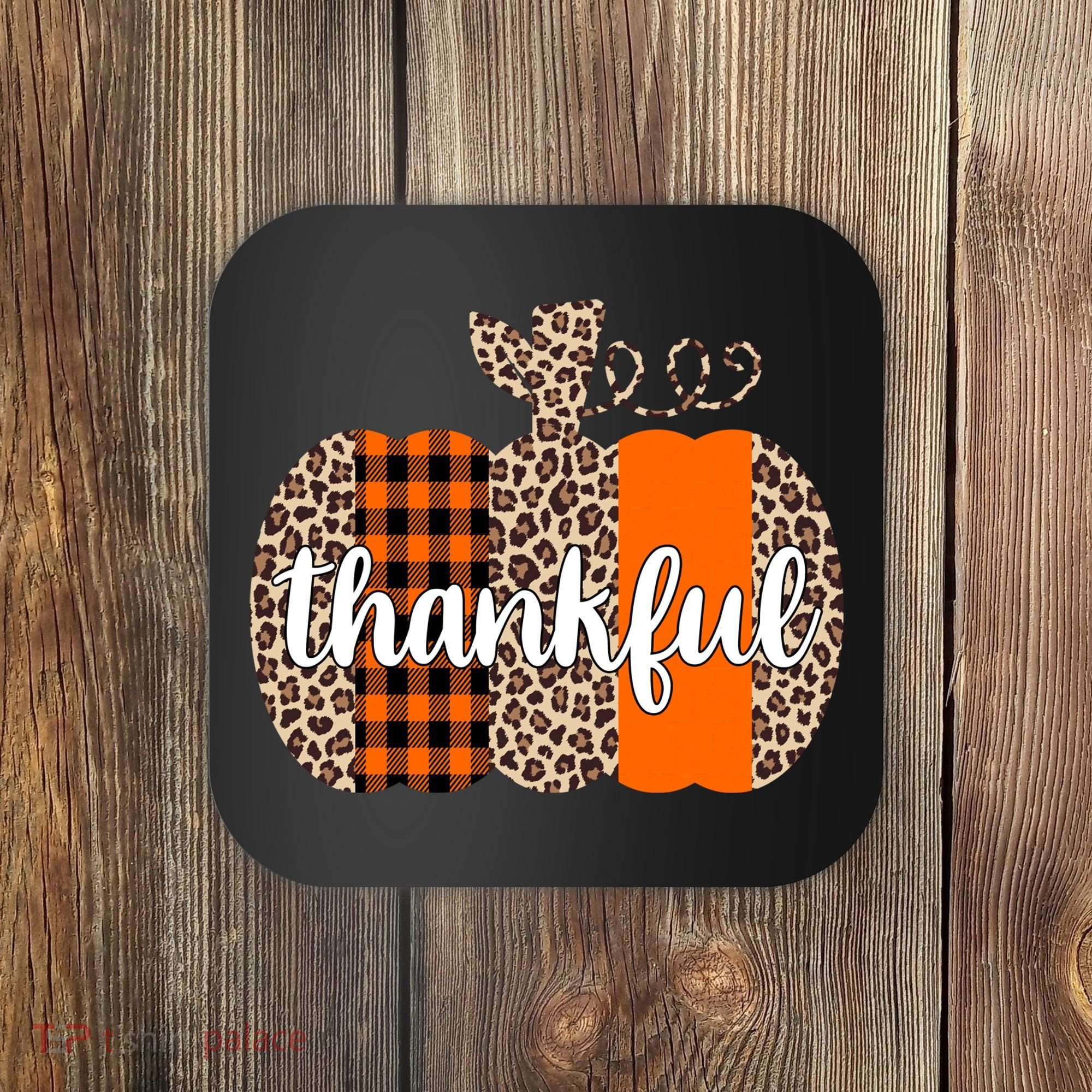 Thankful Cheetah Plaid Pumpkin Cute Holiday Coaster