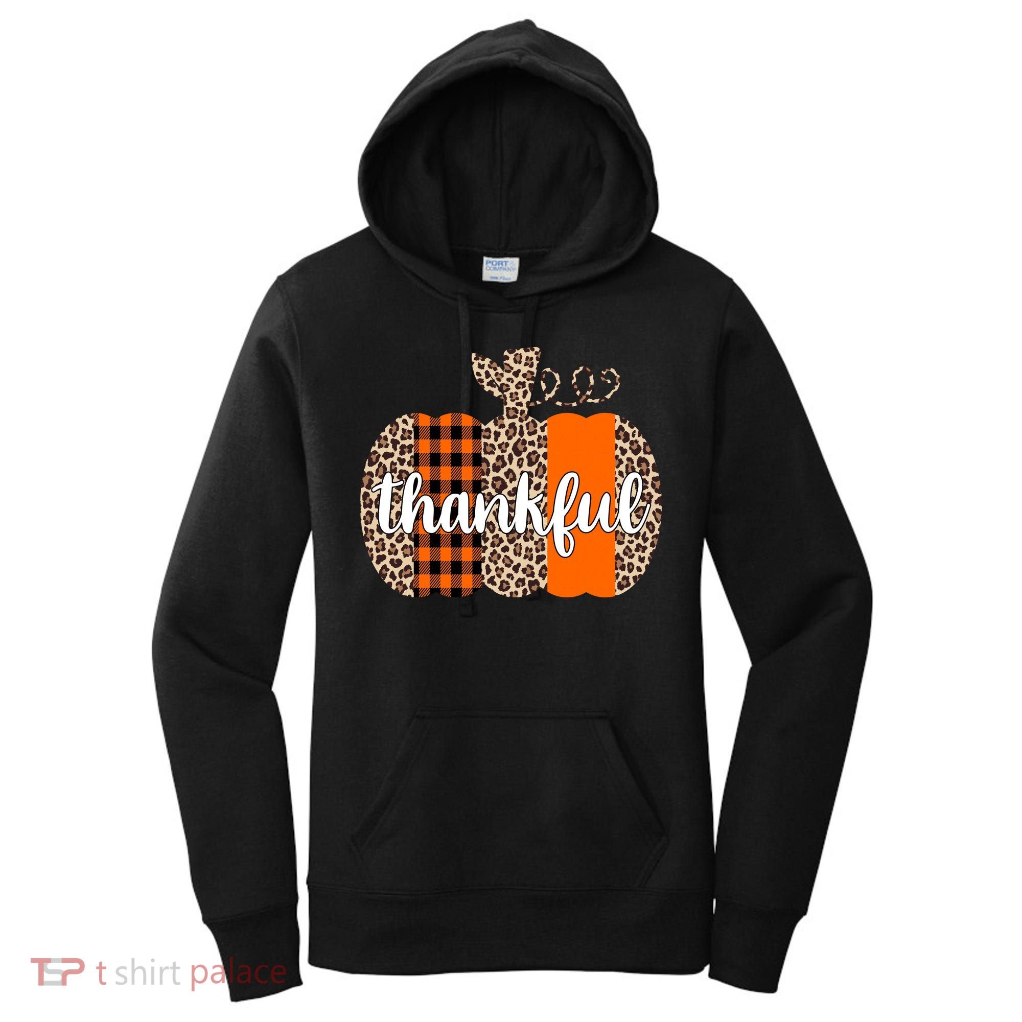 Thankful Cheetah Plaid Pumpkin Cute Holiday Women's Hoodie
