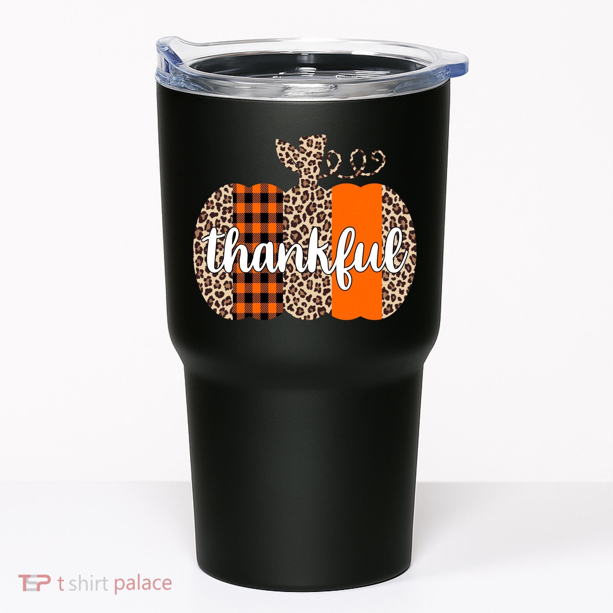 Thankful Cheetah Plaid Pumpkin Cute Holiday Tumbler