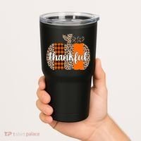 Thankful Cheetah Plaid Pumpkin Cute Holiday Tumbler thumb 2