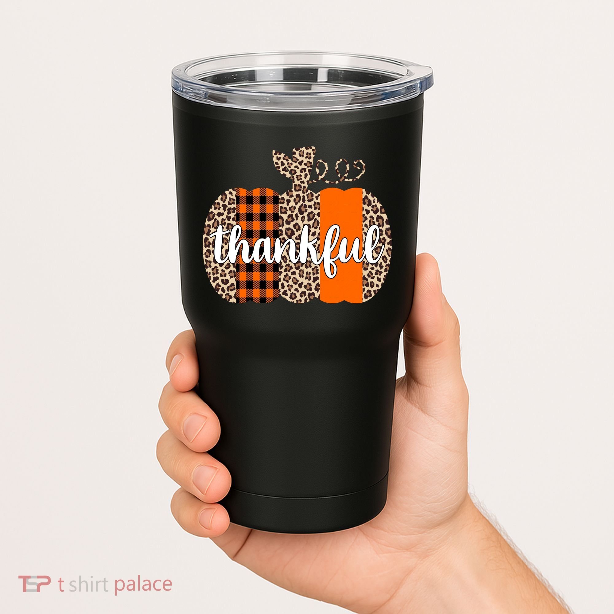 Thankful Cheetah Plaid Pumpkin Cute Holiday Tumbler