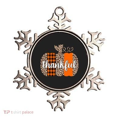 Thankful Cheetah Plaid Pumpkin Cute Holiday Ornament