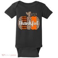 Thankful Cheetah Plaid Pumpkin Cute Holiday Baby Bodysuit thumb 0