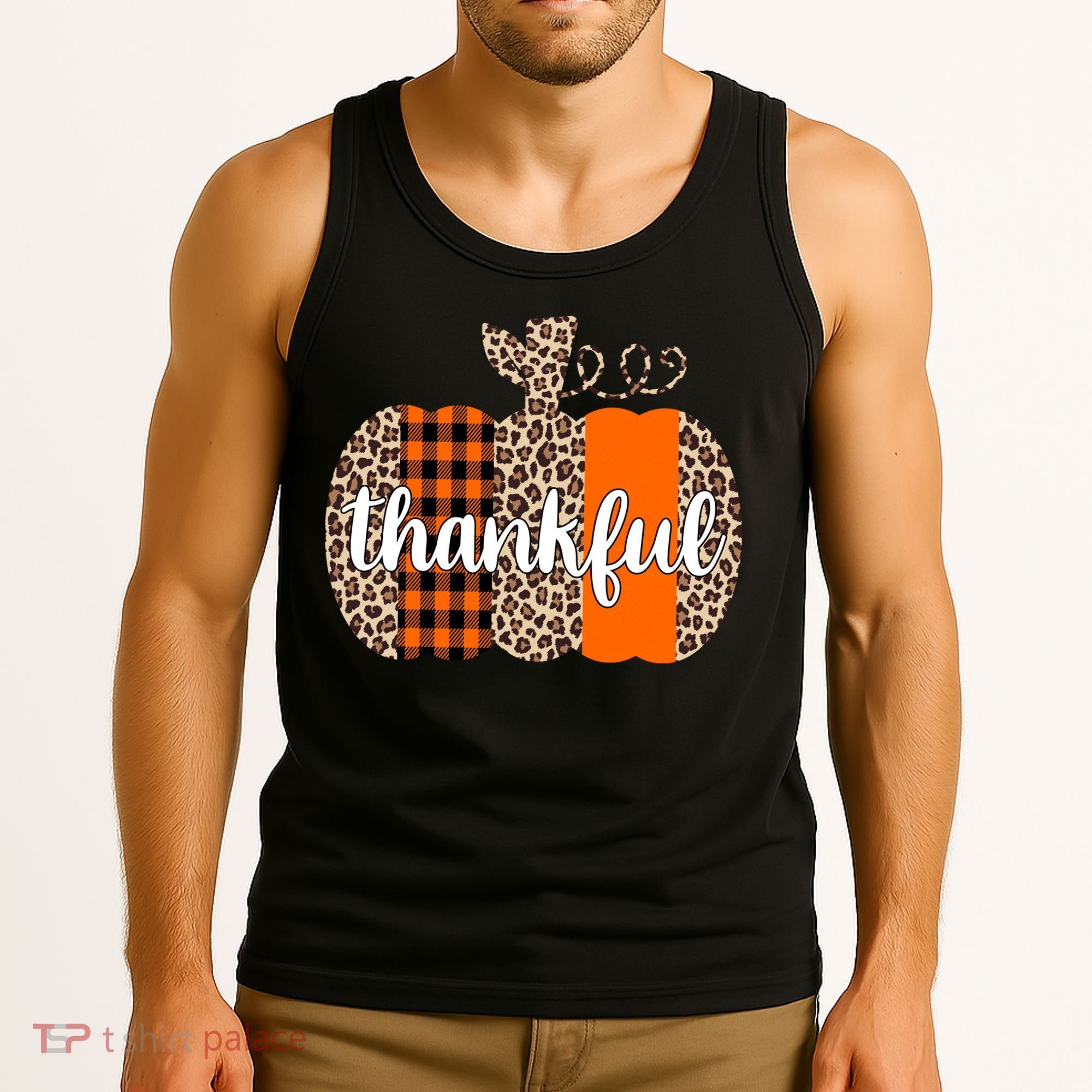 Thankful Cheetah Plaid Pumpkin Cute Holiday Tank Top