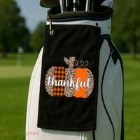 Thankful Cheetah Plaid Pumpkin Cute Holiday Golf Towel thumb 2