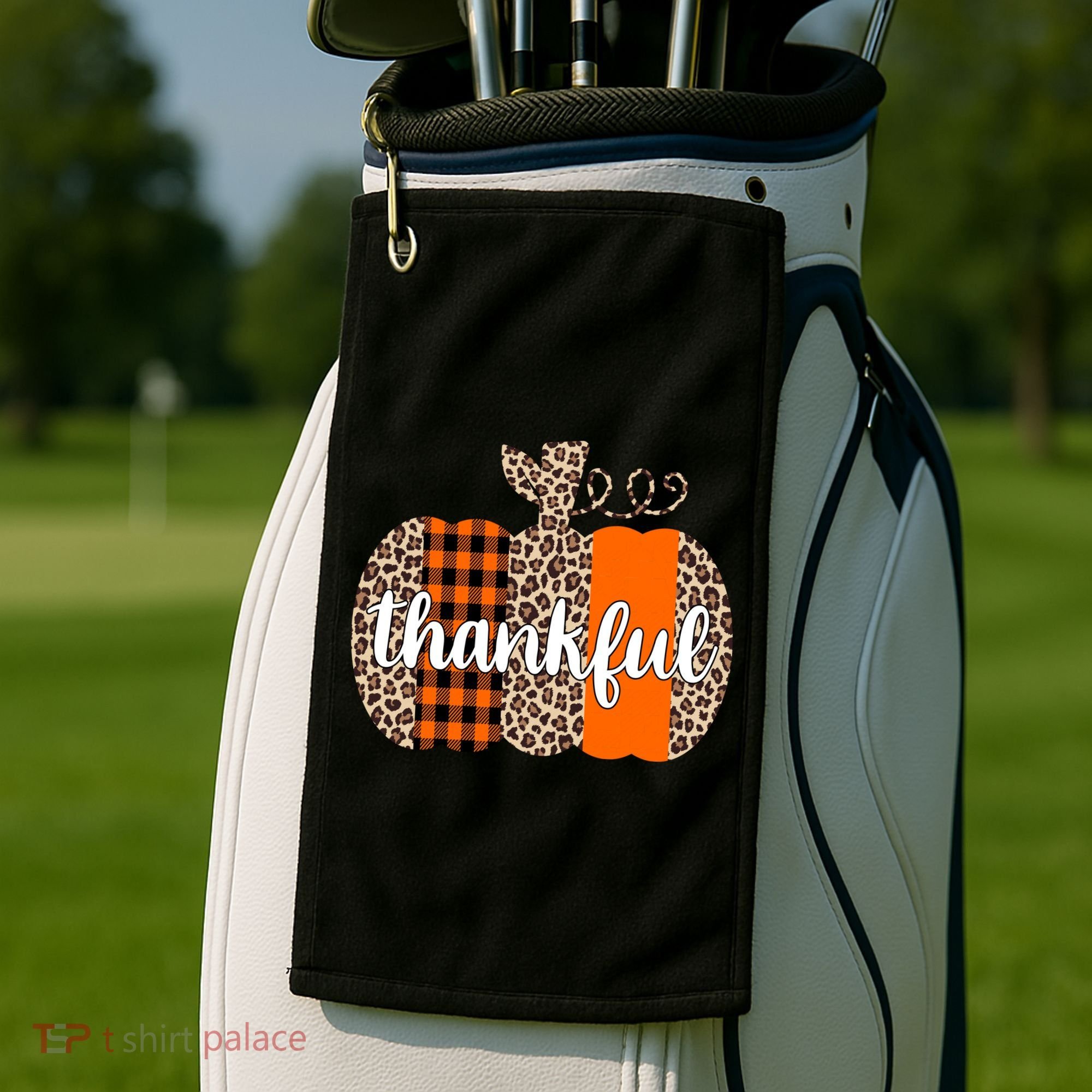 Thankful Cheetah Plaid Pumpkin Cute Holiday Golf Towel