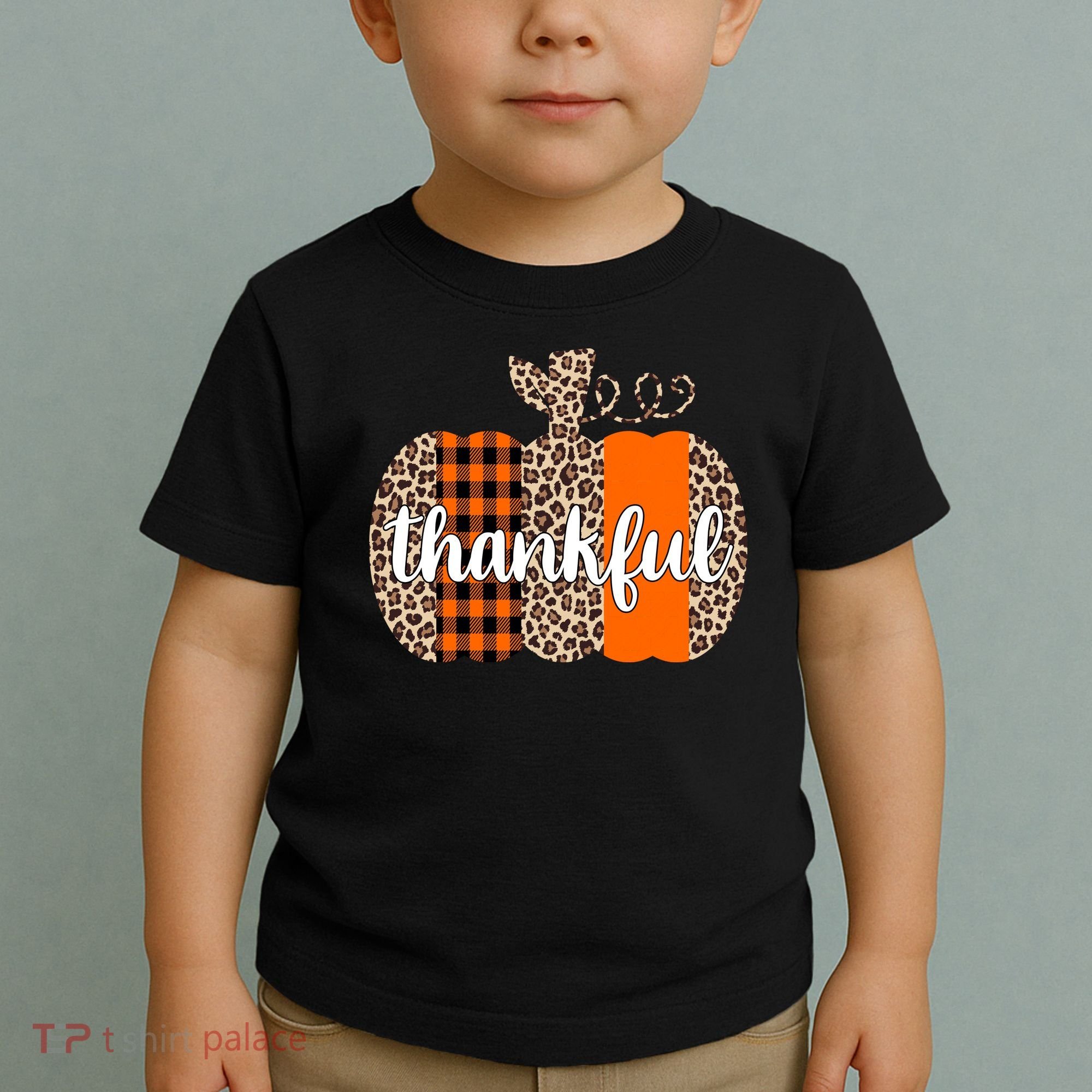 Thankful Cheetah Plaid Pumpkin Cute Holiday Toddler T-Shirt