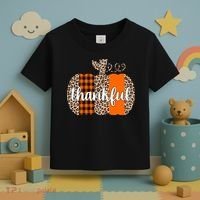 Thankful Cheetah Plaid Pumpkin Cute Holiday Toddler T-Shirt thumb 3