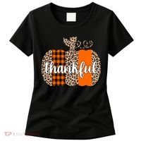 Thankful Cheetah Plaid Pumpkin Cute Holiday Women's T-Shirt thumb 0