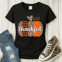 Thankful Cheetah Plaid Pumpkin Cute Holiday Women's T-Shirt thumb 3
