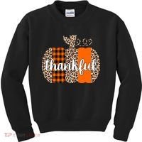 Thankful Cheetah Plaid Pumpkin Cute Holiday Kids Sweatshirt thumb 0