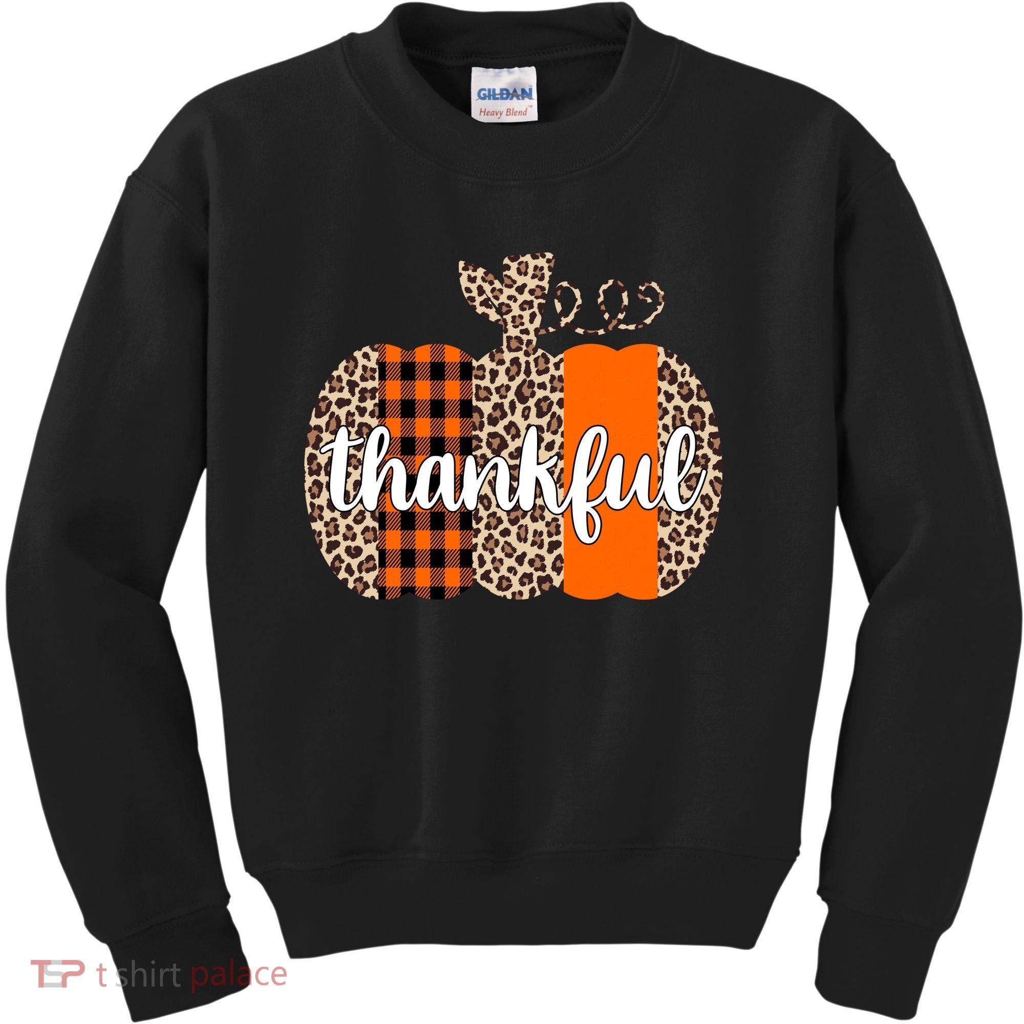 Thankful Cheetah Plaid Pumpkin Cute Holiday Kids Sweatshirt