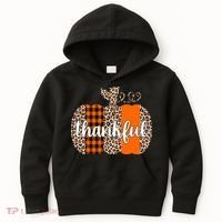 Thankful Cheetah Plaid Pumpkin Cute Holiday Kids Hoodie thumb 0