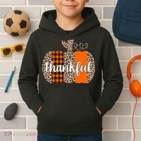 Thankful Cheetah Plaid Pumpkin Cute Holiday Kids Hoodie thumb 2