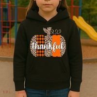 Thankful Cheetah Plaid Pumpkin Cute Holiday Kids Hoodie thumb 3