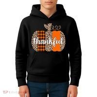 Thankful Cheetah Plaid Pumpkin Cute Holiday Kids Hoodie thumb 4
