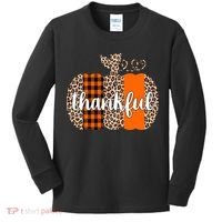 Thankful Cheetah Plaid Pumpkin Cute Holiday Kids Long Sleeve Shirt thumb 0