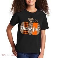 Thankful Cheetah Plaid Pumpkin Cute Holiday Kids T-Shirt thumb 2