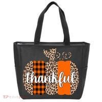 Thankful Cheetah Plaid Pumpkin Cute Holiday Tote Bag thumb 0