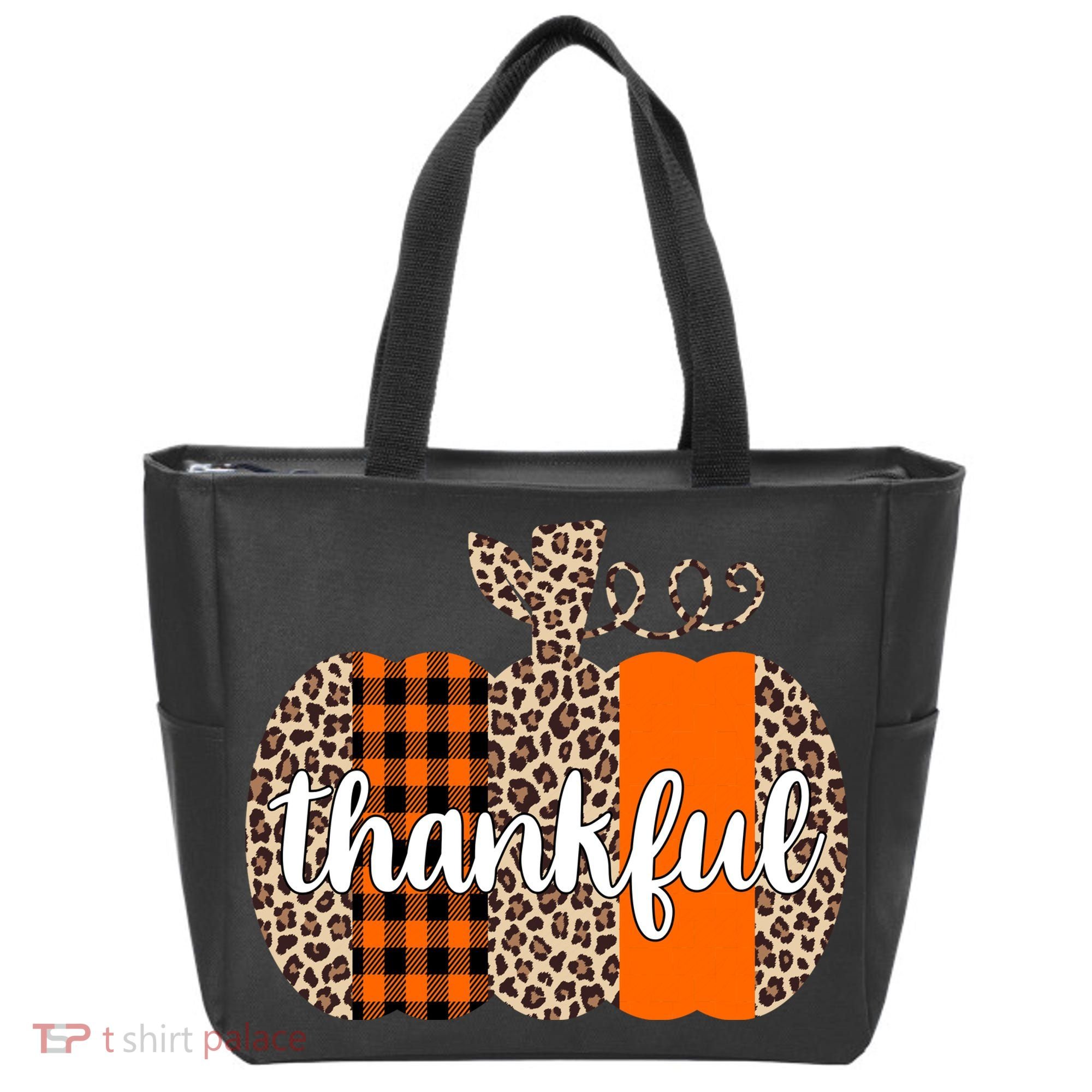 Thankful Cheetah Plaid Pumpkin Cute Holiday Tote Bag