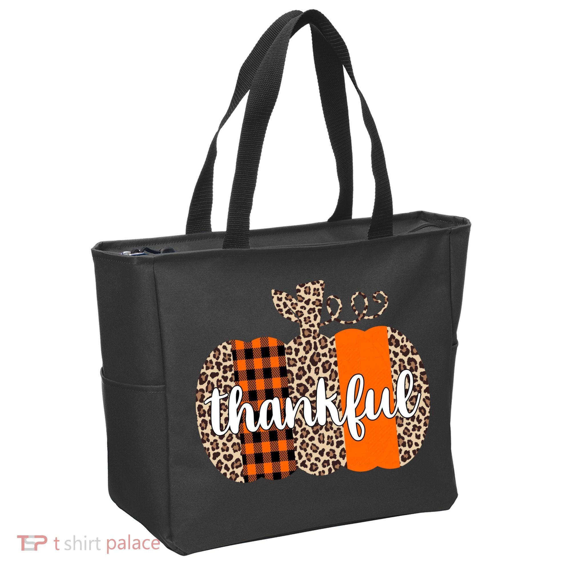 Thankful Cheetah Plaid Pumpkin Cute Holiday Tote Bag