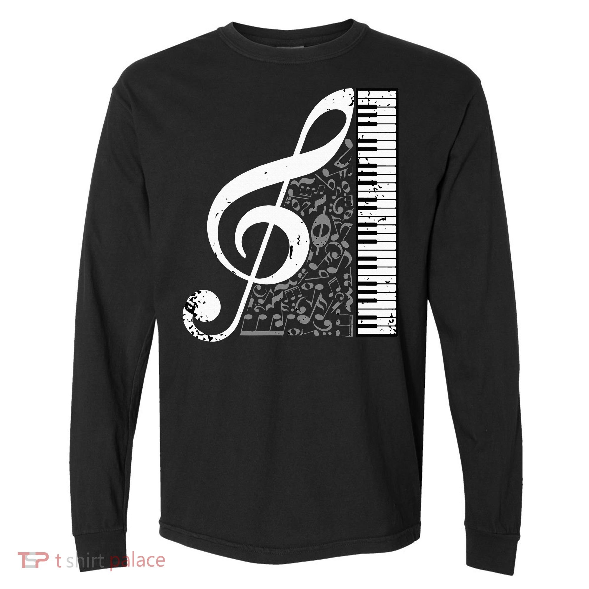 Treble Clef Piano Musical Notes Pianist Musician Instrument Comfort Colors Heavyweight Long Sleeve T-Shirt