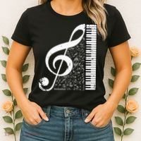 Treble Clef Piano Musical Notes Pianist Musician Instrument Women's T-Shirt thumb 2