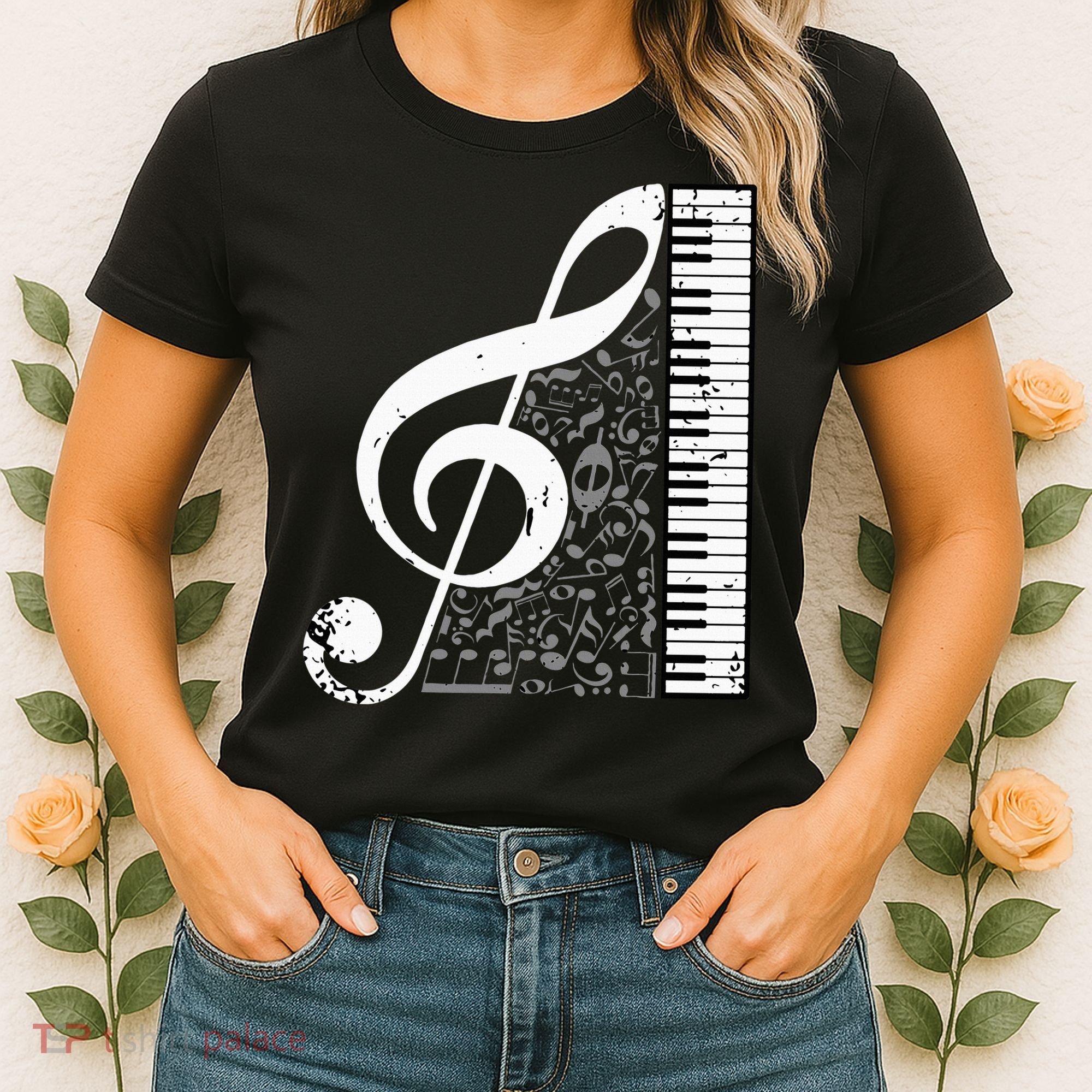 Treble Clef Piano Musical Notes Pianist Musician Instrument Women's T-Shirt