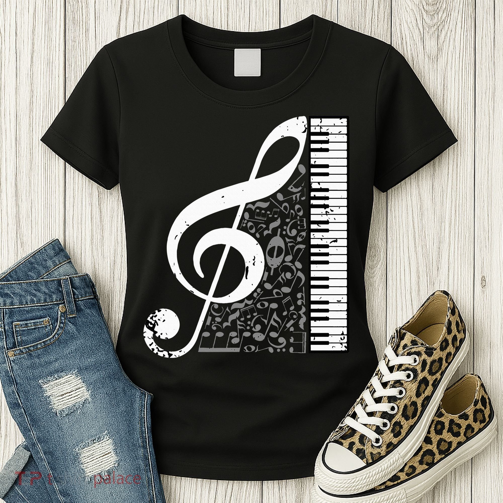 Treble Clef Piano Musical Notes Pianist Musician Instrument Women's T-Shirt