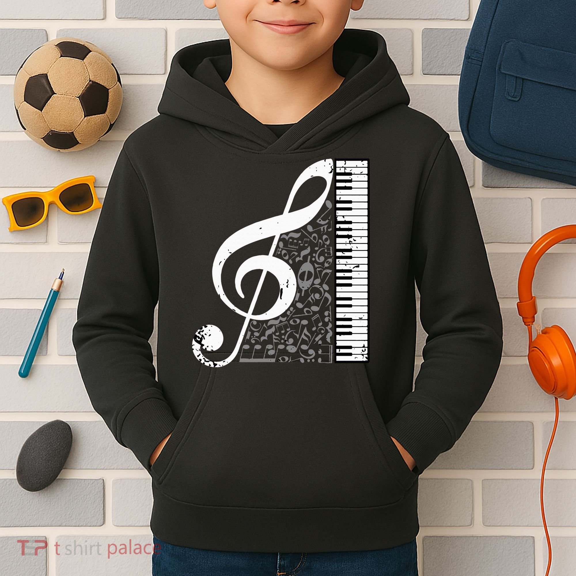 Treble Clef Piano Musical Notes Pianist Musician Instrument Kids Hoodie