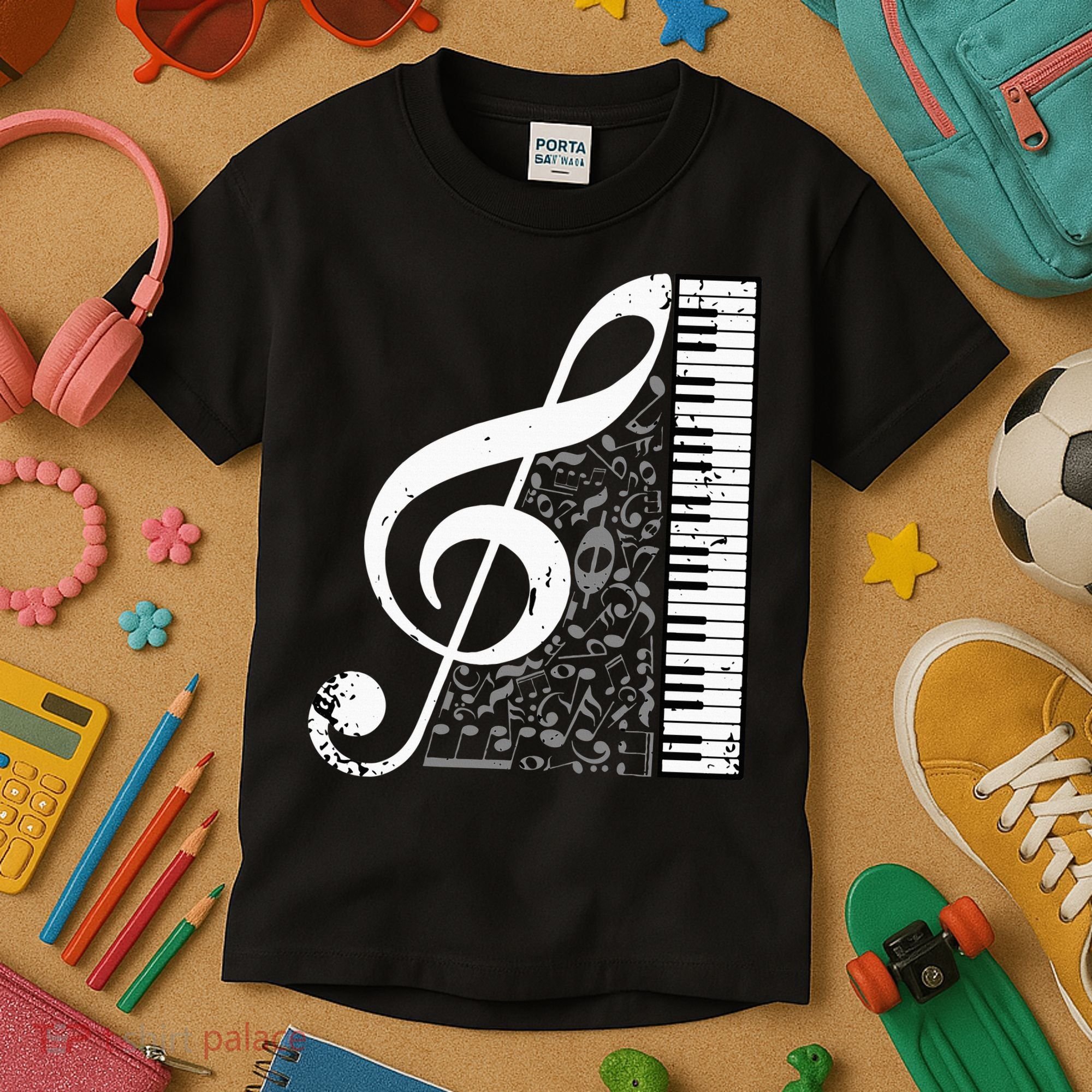 Treble Clef Piano Musical Notes Pianist Musician Instrument Kids T-Shirt