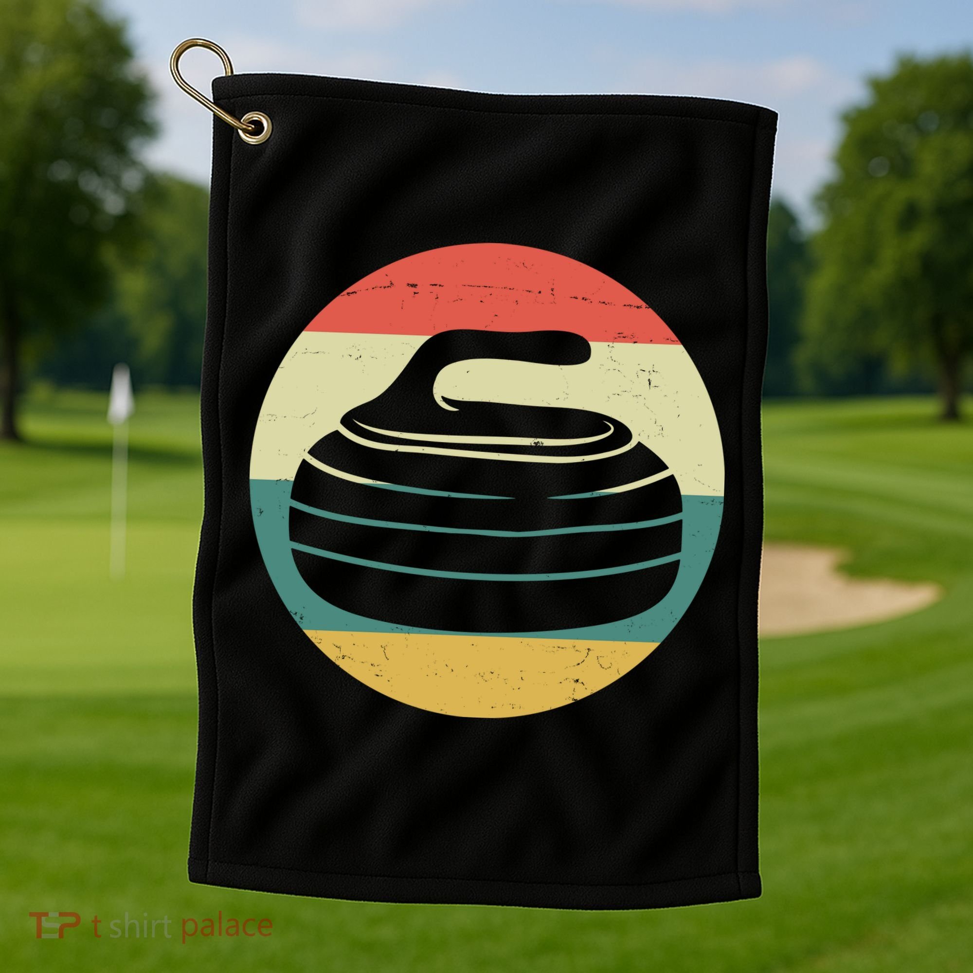 Team Curling Retro Sunset Sport Golf Towel