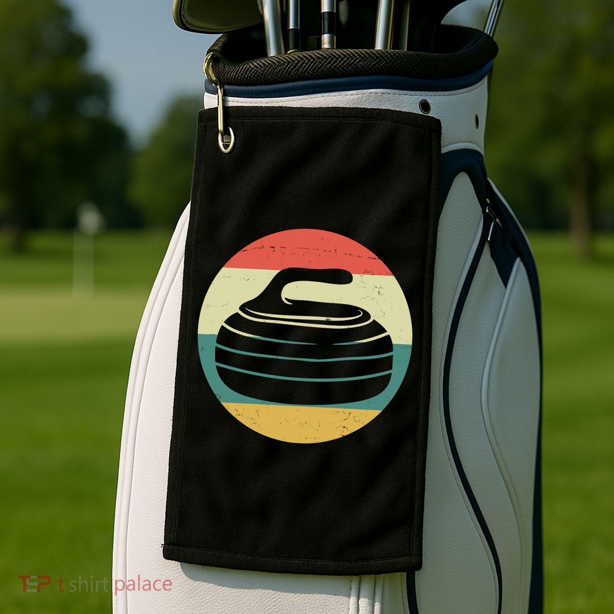 Team Curling Retro Sunset Sport Golf Towel