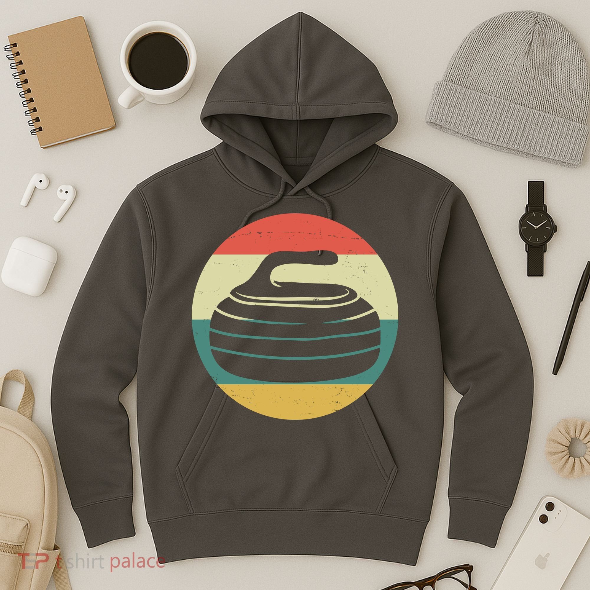Team Curling Retro Sunset Sport Hoodie