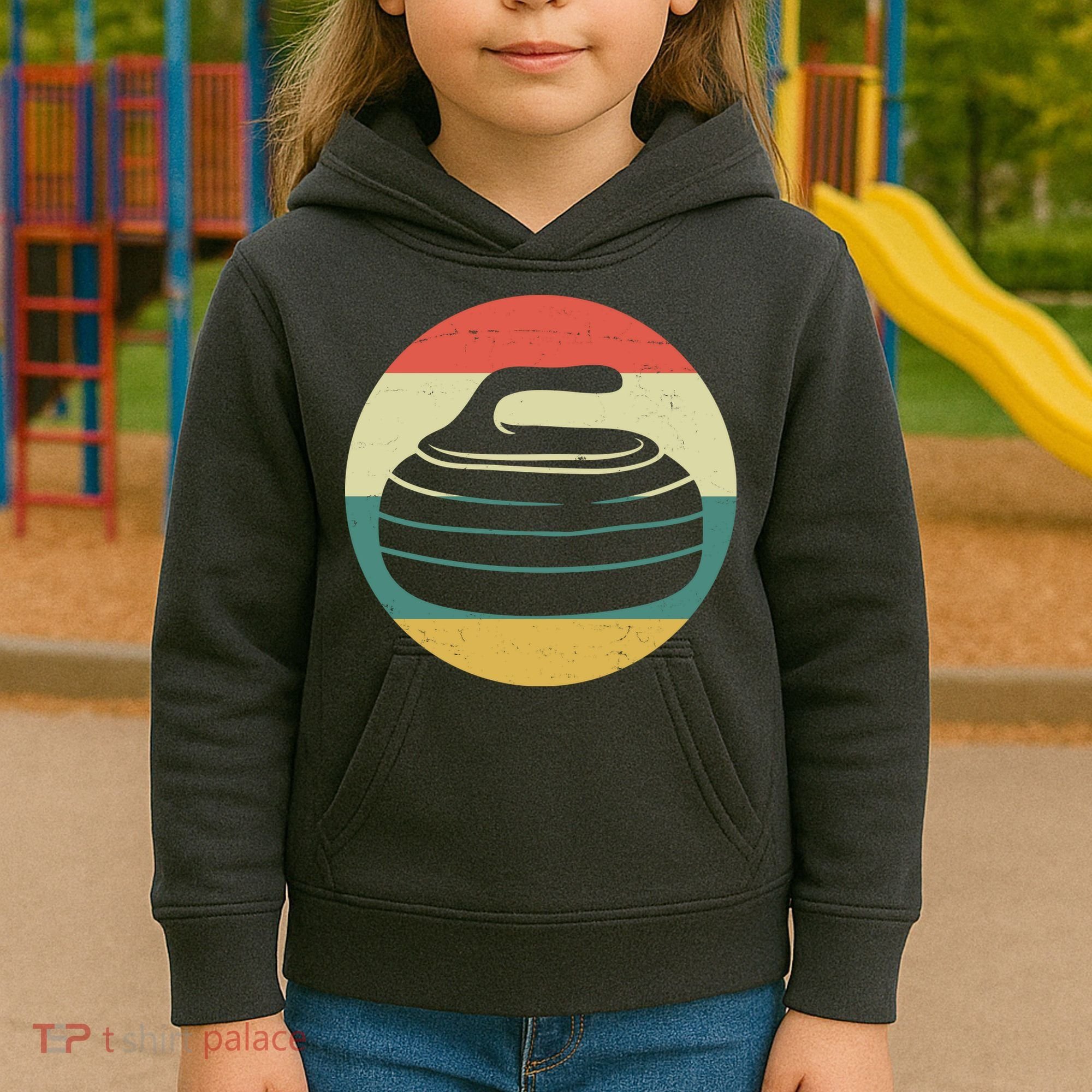Team Curling Retro Sunset Sport Kids Hoodie