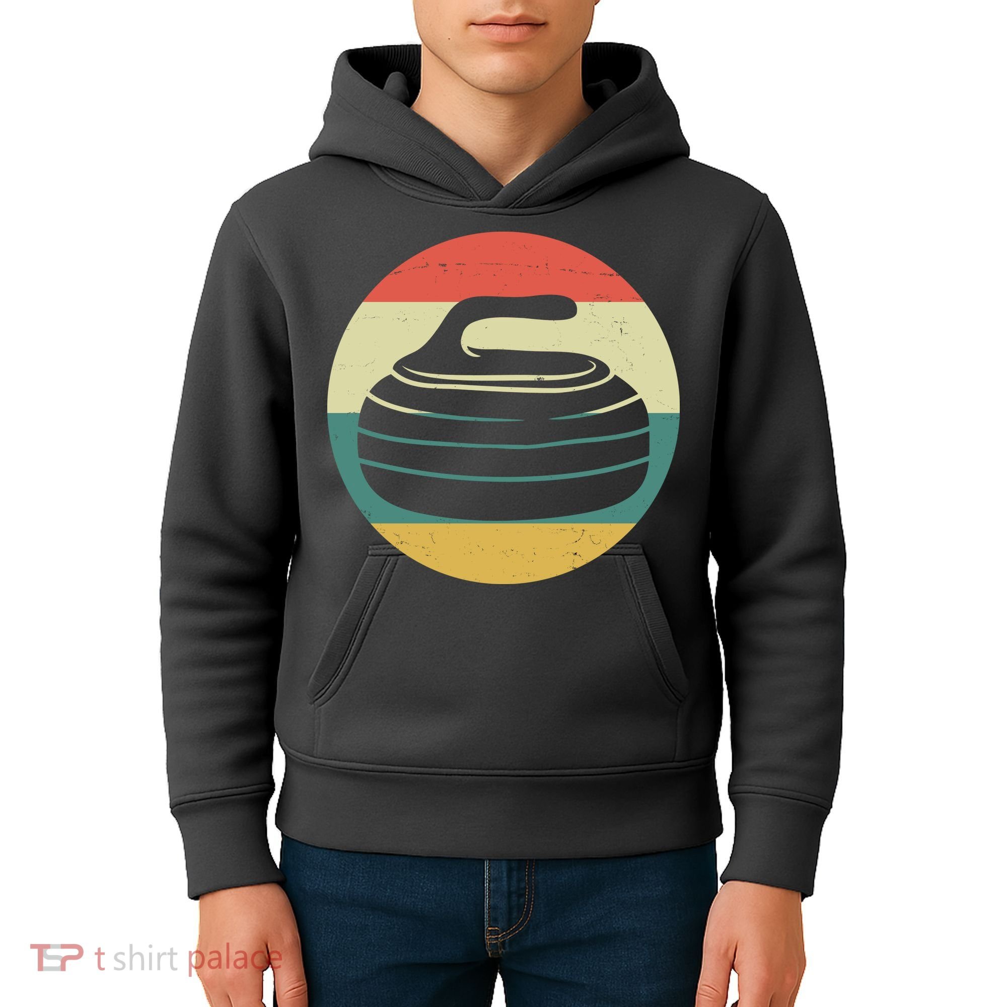 Team Curling Retro Sunset Sport Kids Hoodie